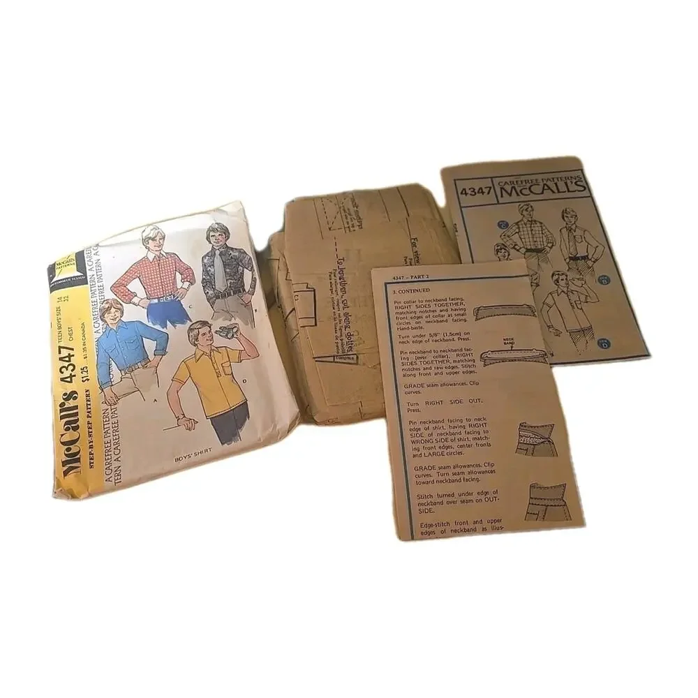Vtg McCall's 4347‎ Teen Boys Button Down Shirt Sewing Uncut Pattern Size 14